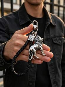 1pc Fashionable European And American Vintage Creative High-End Lion Shaped Keychain Bag Pendant Accessory, Suitable For Men's Car Key Bag Decoration - Antique Silver - View 1