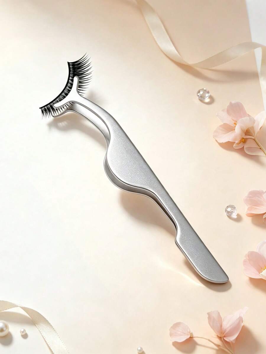 1 Pc Precision Stainless Steel Eyelash Tweezers, Multi-Functional Tool For Lash Extension, Lash Removal & False Eyelash Glue Application, Professional Eye Makeup Grooming Accessory For Women Home Salon Travel Daily Use - Multicolor - View 1