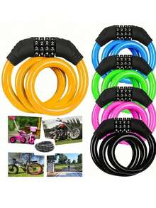 1pc Bicycle Lock Anti-Theft Lock 4-Digit Combination Lock Mountain Bike Extended Steel Cable Lock Electric Bike Lock Bicycle Lock Ring Lock - Multicolor - View 1