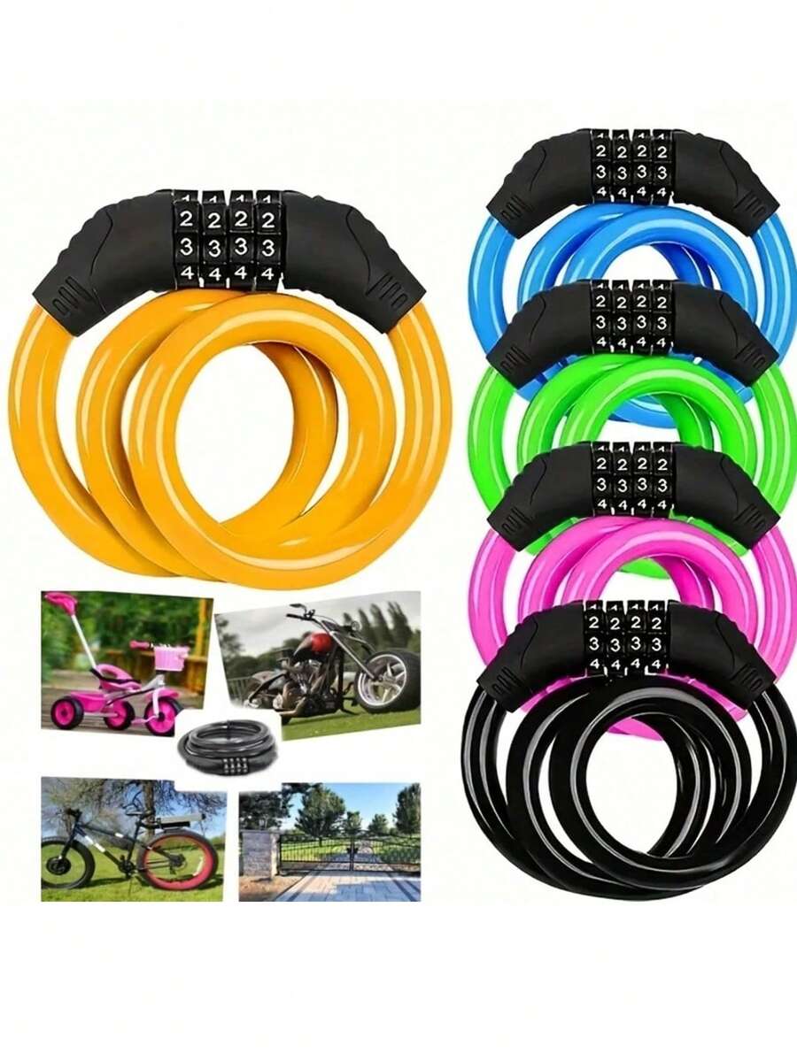 1pc Bicycle Lock Anti-Theft Lock 4-Digit Combination Lock Mountain Bike Extended Steel Cable Lock Electric Bike Lock Bicycle Lock Ring Lock - Multicolor - View 1