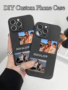 1 buah Casing Ponsel TPU Ultra Tipis Anti-Selip Hitam DIY untuk Foto Ganda Pasangan & Ulang Tahun, Kompatibel dengan Aksesoris Ponsel Apple Duo/18ProMax/17ProMax/16Pro/15/14Plus/13Pro/12ProMax/11/XsMax/8/7/6Plus/5 - Hitam - View 3
