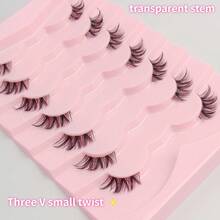 7 Pairs Thai-Style Half Lash Little Devil False Eyelashes, Full Strip Spiky Lash Texture, Clear Soft Band, Large Capacity, Camera-Friendly & Easy To Apply, For Daily Makeup & Shooting Scenarios - View 2