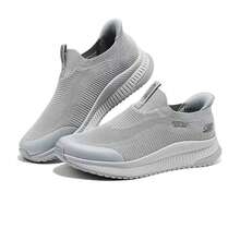 Skechers Breathable Flyknit Mesh Lightweight Foam Sole Men's Slip-On Walking Shoes - Grey - View 2