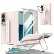 VIETAO 時尚設計相機支架手機殼，相容 Galaxy Z Fold 4 5 6 7 8 Ultra，便攜式腕帶手機保護殼 - 杏色 - 查看 9