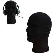 Black Foam Flocking Mannequin Head Stand | Velvet Male Manikin Head Wig Stand, Foam Head For Wigs, Hats, Glasses, Masks - View 4