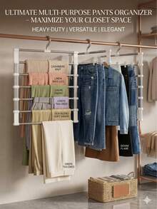 Multi-Functional Pants Storage Rack, Metal Space-Saving Hanger With Anti-Slip Bar, Foldable Pants Rack Holder, Hanging Wardrobe Storage System, Home Closet Organizer For Jeans, Dress Pants, Skirts, Scarves, Mother's Day Gift For Mom - Multicolor - View 4