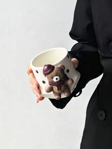 1pc Sunny Garden 3D Bear/Rabbit Hand-Held Mug, Luxury Exquisite Handmade Art Mug, Couple Cup, Creative Design Coffee Cup, Unisex Cup, Fun Cup, Perfect Gift - Multicolor - View 8