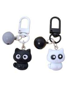 2pcs Fashionable Black And White Cat Keychain, Backpack And School Bag Pendant, Phone Case Pendant, Gift For Girls, Small Gift For Friends - Black and White - View 6