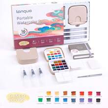 16-Color Solid Watercolor Gift Set, Pure And Delicate Colors With Rich Layering, Smooth Lines And Comfortable Grip, 4-In-1 Water Bucket + Paint + Palette + Brush, Portable For On-The-Go Creation, Back To School - Multicolor - View 13