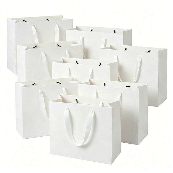 1/5Pcs White Pink Paper Gift Bags With Handles,Elegant Tote Bags For Wedding Bridal Shower Mother's Day Birthday Party, Lightweight Durable Kraft Favor Bags For Small Gifts, Party Supplies, Versatile Gift Wrapping Essentials For Special Occasions