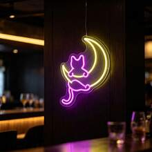 1pc Anime Cat Moon LED Neon Light, USB Powered Wall Decor Lamp, Suitable For Room, Bedroom, Store, Ideal Gift For Family And Friends, Low Voltage , Glass Sticker Accessory, Unbreakable Base, No Overheating - Rose Red and Lemon Yellow - View 7