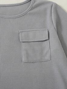 Boys' Casual Fashion Waffle Knit Crew Neck Long Sleeve Top And Straight Leg Pants Solid Color 2-Piece Set For Spring And Autumn - Grey - View 5