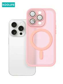 Koolife 1件裝 Apple 17 磁吸無線充電純色全包防摔鏡頭保護膜 TPU+PC 磨砂噴漆手機殼 高級手感 適用於 iPhone 18 Pro Max, 17, 17 Pro Max, 16 Pro, 15 Pro Max, 13 Pro, 15, 14, 14 Pro, 13, 12 Pro Max, 11 Pro Max, 15 Plus, 16 Plus - 粉色 - 查看 1