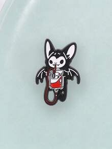 Cute Bat Blood Bag Enamel Pin, Gothic Vampire Brooch, Spooky Halloween Lapel Badge - Black and White - View 6