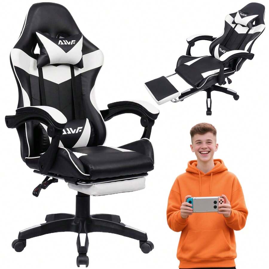 Gaming Office Chair With Lumbar Support, Swivel Desk Chair With Wheels For Home Office, Professional LOL Computer Chairs WCG With Footrest - Black - View 1