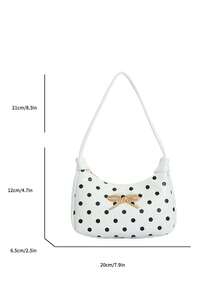 Fashion Polka Dot Underarm Bag For Girl, New Gentle Bow Crescent Moon Small Bag, Versatile Commute Shoulder Handbag, Suitable For Daily Use - A - View 3