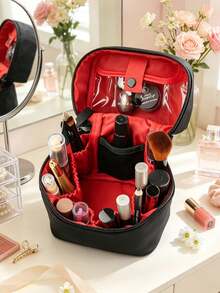 Vertical Travel Makeup Bag For Women Double Layer Large Capacity Cosmetic Organizer Case Waterproof Portable Toiletry Bag With Adjustable Dividers - Multicolor - View 3