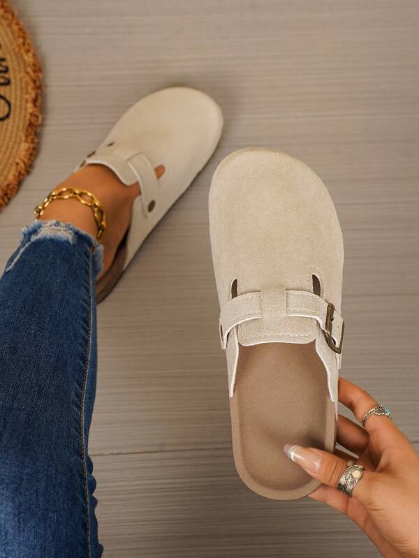 Summer New Casual Style Women's Flat Sandals, Round Toe Open Back Design Comfortable Soft Sole Women's Flat Shoes, Suitable For Travel, Street, Home, Party, Shopping And Other Casual Occasions, Beige Women's Sandals, Can Be Paired With Any Outfit Summer Slippers