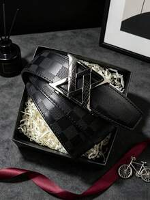 1pc 2026 New Fashion Men's Belt, Classic Letter Design, Premium Alloy Automatic Buckle, Paired With High-Quality PU Leather Strap, Lightweight Business Style, Perfect Gift Choice - Multicolor - View 3