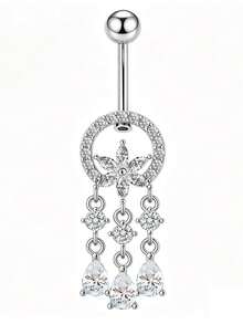 Belly Button Ring Dangle Hypoallergenic Stainless Steel Belly Rings For Women CZ Pearl Heart Butterfly Bow Flower Navel Piercing Jewelry Navel Ring - Butterfly - View 13