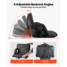 Stadium Seat, 6 Adjustable Angle Wide Bleacher Chair, 2.9'' Cushion Padded Stadium Seat With Armrest And Back Support, Stadiums Chair With Hook Cupholder For Picnics, Beach Sports, And Gaming - A - View 3
