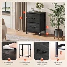All Dresser With 2 Drawers, Bedside Furniture, Night Stand, End Table With Fabric Bins For Bedroom, Closet, Entryway, College Dorm, Dark Grey |   End Table With Fabric Bins For Bedroom, 15-Min Quick-Assembly, Sturdy Metal Frame & Adjustable Feet CUBM - Charcoal Black (Set Of 2) - View 3