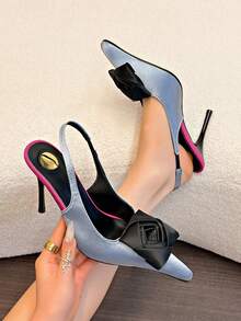 Sandal Hak Tinggi Stiletto Ujung Lancip Cantik Musim Semi 2026 untuk Wanita, Dekorasi Bunga Tanpa Punggung, Seksi & Elegan [Catatan: Bunga 3D Dibuat dengan Tangan, Bentuknya Mungkin Berbeda Secara Acak], Hadiah Hari Ibu - Baby Blue - View 8