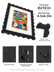 1pc Scallop Picture Frame Available In Multi Color/Size With White Mat, Wave Edge Photo Frame For Children's Gift, 11x14/8x10/6x8/5x7/4x6 Inch, Blue/Red/Yellow/Green/Black/White - Scalloped Picture Frame - View 24