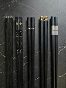 10/5/1 Pair Luxury Alloy Chopsticks, 5 Different Styles, Non-Slip, Heat-Resistant, High-End Black Alloy Chopsticks With Creative Floral Metal Decorative Head, Household Non-Slip Tableware Chopsticks - View 11