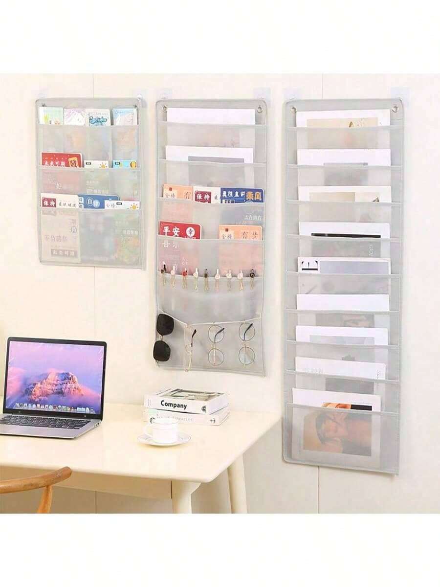 1pc Wall-Mounted Transparent Storage Hanging Bag, Large Capacity, High Aesthetic, Multi-Compartment Design, Hanging Style, Suitable For Wall Storage, Study Organization, Christmas Gift, Back To School, Home, Bedroom - Multiple Styles - View 1