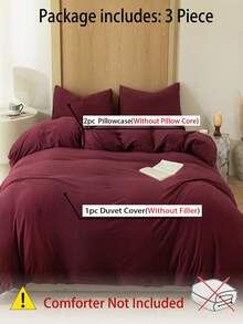 Blue And White Color Block Washed Polyester Skin-Friendly Duvet Cover 3 Pieces Set - Burgundy - View 7