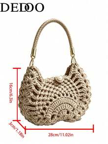 Dedoo 女款手柄斜挎手拿包，純色粗編織拉菲草，鏤空手柄配鍊條，法式復古波希米亞風，適合夏季日常/海灘 - 淺卡其色 - 查看 4