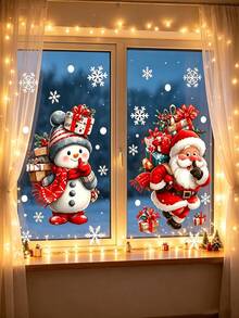 36pcs/2sets Christmas Window Stickers, Fun Santa Claus & Snowman Snowflake Window Decals, Window Home Decor, Party Holiday Gift, Christmas Party, Reusable Indoor Home Christmas Winter Party Decoration - Multiple Styles - View 4