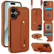 OUKNOEO 時尚人造皮革斜挎手機包，相容 iPhone 18 17e Air 16e 15 14 13 Pro Max Plus S26 S25 Edge S24 Ultra A37 A57 Z Fold 7 6 5 4，附手腕帶與長掛繩 - 棕色 - 查看 63