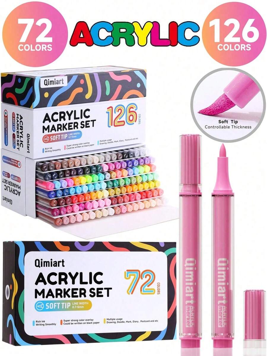 Set Spidol Akrilik Languo 72/126 Warna, Ujung Nilon Lembut, Lebar Garis 0,7-5mm untuk Garis Luar dan Mewarnai, Warna Kaya, Kreatif dan Cerah, Pigmentasi Kuat, Tahan Luntur, Daya Tutup Tinggi, Cocok untuk DIY dan Kreasi Seni, Perlengkapan Sekolah - MultiWarna - View 1