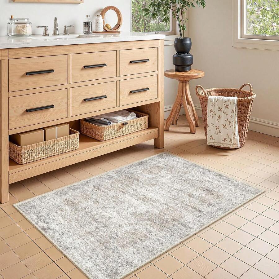 Alfombra de pasillo antideslizante para dormitorio, alfombra lavable con reverso de goma - Alfombra suave de pelo corto para cocina, lavandería, baño (61 x 244 cm, beige/marfil) - Granate - Ver 1
