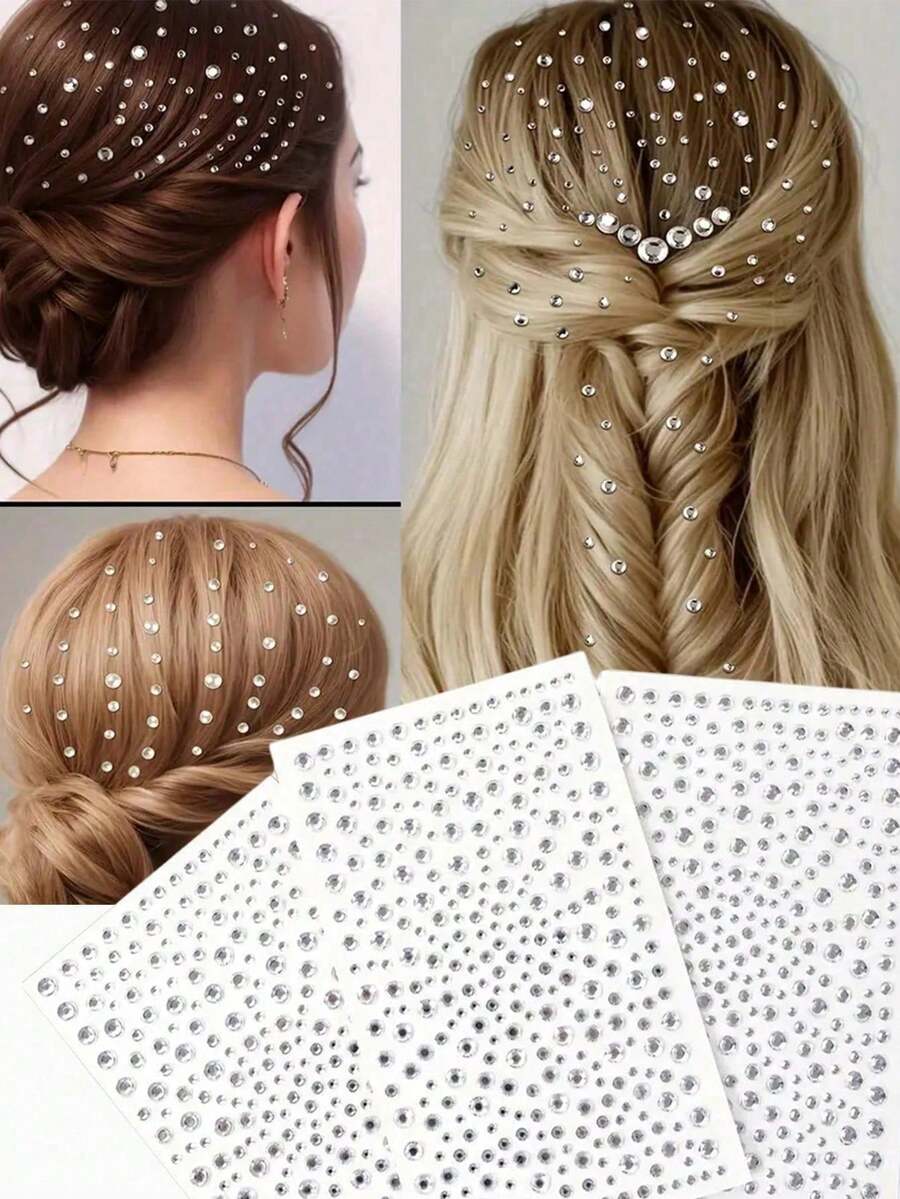 Approx. 335pcs Rhinestone & Pearl Hair Accessories, Rhinestone Stickers, Self-Adhesive Stickers, Diamond Decorations, Pearl Hair Accessories - Multicolor - View 1