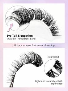 Asiteo 10 Pairs Cat Eye Faux Mink Eyelashes, Invisible Band Fairy Style False Lashes, Fluffy & Lightweight, Lengthening & Natural, Easy To Wear, Suitable For Beginners, Reusable, Strip Eyelashes - Cat Eye Lashes - View 5