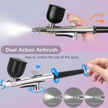 Pistola de aerógrafo portátil con parada automática de 0.3 mm ajustable para pintura corporal, modelos, uñas - Verde - Ver 4