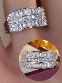 1pc Fashionable Vintage 3-Layer Curved Wide Band Exquisite Ring, Elegant Luxury Women's Daily Commute Versatile Finger Ring, Gift For Girlfriend Confession - ring - View 4