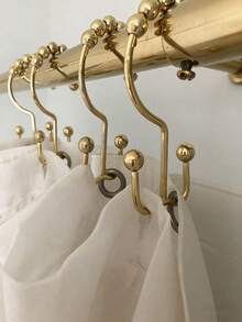 12pcs Metal Gold Shower Curtain Hooks, Double Hook Design, Bathroom Curtain Rings, Autumn Decor, Bathroom Decoration, Mountain Shape Design, Multi-Functional Home Metal Shower Curtain Hooks - Multicolor - View 2