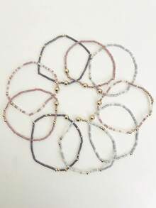 9pcs/Set Bohemian Handmade Beaded Elastic Bracelets, Multi-Layer Stackable, Suitable For Women's Daily, Vacation, Party Wear (Random Beads) - Multicolor - View 4