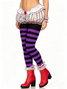 Clown Style Fantasy Aesthetic Horizontal Striped Colorblock Theme Party Tights - Multicolor - View 2