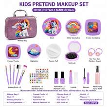 Mainan Plastik Bermain Peran untuk Anak-Anak, Set Rias Simulasi untuk Anak Usia 3-9 Tahun (Model Mainan, Tidak Dapat Digunakan), Dilengkapi Kotak Hadiah dan Tas Rias, Cocok Sebagai Hadiah Ulang Tahun untuk Anak Perempuan - Purple - View 11