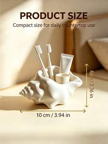 Cream White Seashell Shaped Storage Box, Nordic Style Home Decor Bathroom Toothbrush Holder, Multi-Functional Desktop Storage Container, Can Store Keys, Small Accessories, Succulent Plants, Suitable As Cute Decorative Gift For Ocean Lovers - Multicolor - View 5