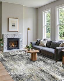 Latte&Fog Alfombras de 153 x 215 cm para Sala de Estar y Dormitorio,Moderna Abstracta Lavable, de Pelo bajo Antideslizante Estilo Boho para Sala de Estar, Oficina, Dormitorio(Negro 5x7ft) - Gris - Ver 10
