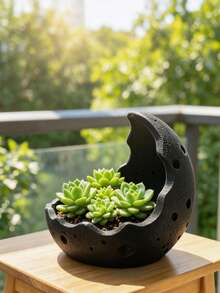 3D Printed Creative Crescent Moon Crater Succulent Planter, INS Style Personalized Planet Shaped Indoor Desktop Micro Landscape Decor, Minimalist Artistic Resin Potted Plant Container - Multicolor - View 6