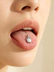 European And American Style Personalized Hip-Hop Fashion Exquisite Compact Exaggerated Gesture Tongue Piercing - Silver 2 - View 1