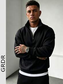GRDR Men's Solid Color Long Sleeve Zip-Up Pullover Pullover Sweatshirt, Autumn/Winter - Black - View 8