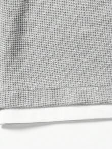 Blueprint Man 1pc Men's Gray 2 In 1 Henley Collar Long Sleeve Sweatshirt, Fine Vertical Textured Fabric, Soft And Breathable, Unique Small V-Neckline For Layered Look, Solid Color Minimalist Style, Suitable For Commuting, Daily Wear And Travel - Grey - View 10